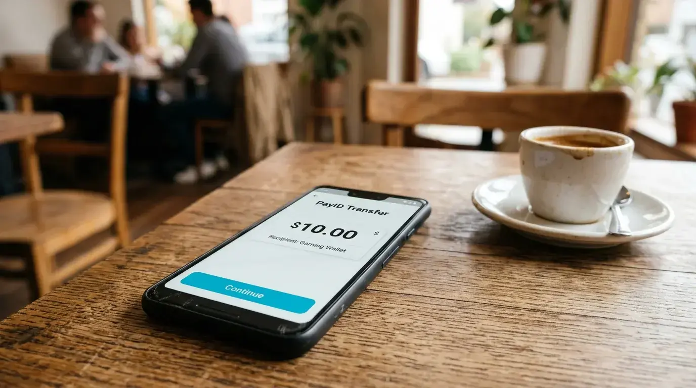 Low-stakes PayID casino deposit of ten Australian dollars on a mobile screen