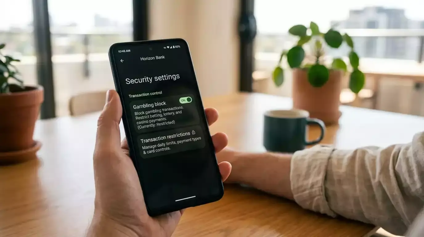 ANZ optional gambling block feature in app security settings