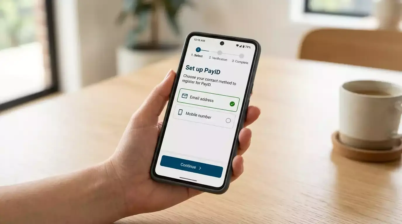ANZ PayID registration process in the mobile banking app