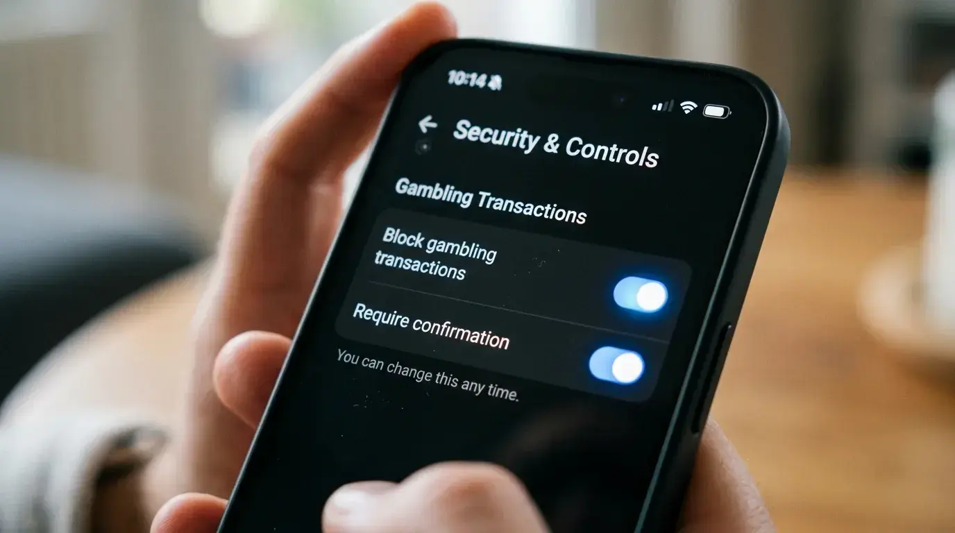 Setting up gambling spending controls in an Australian banking app