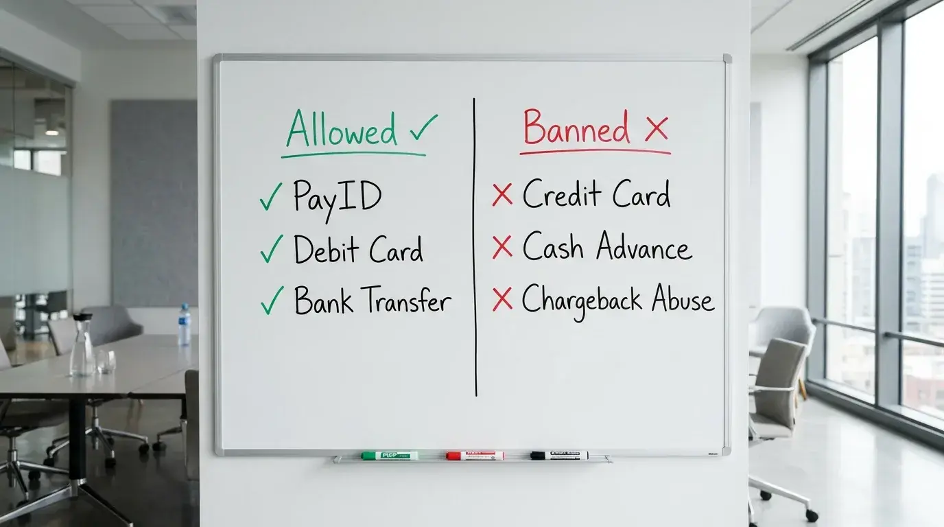 Banned versus allowed payment methods at Australian licensed gambling operators