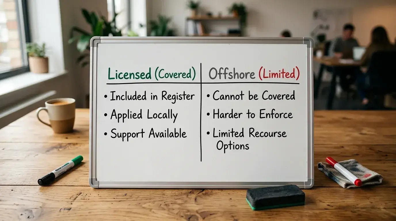 BetStop coverage scope showing licensed versus offshore casino limitations