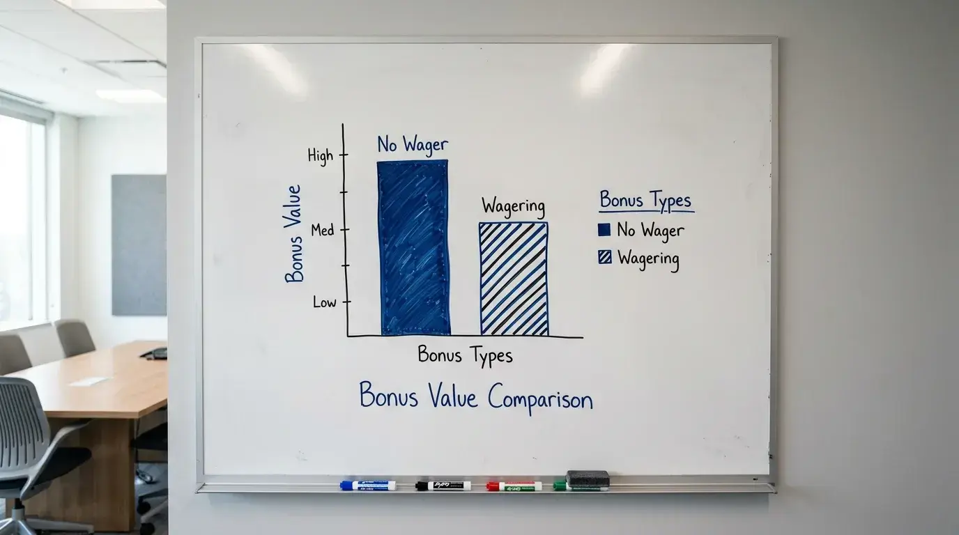 Comparison of expected value between no-wagering and standard casino bonuses
