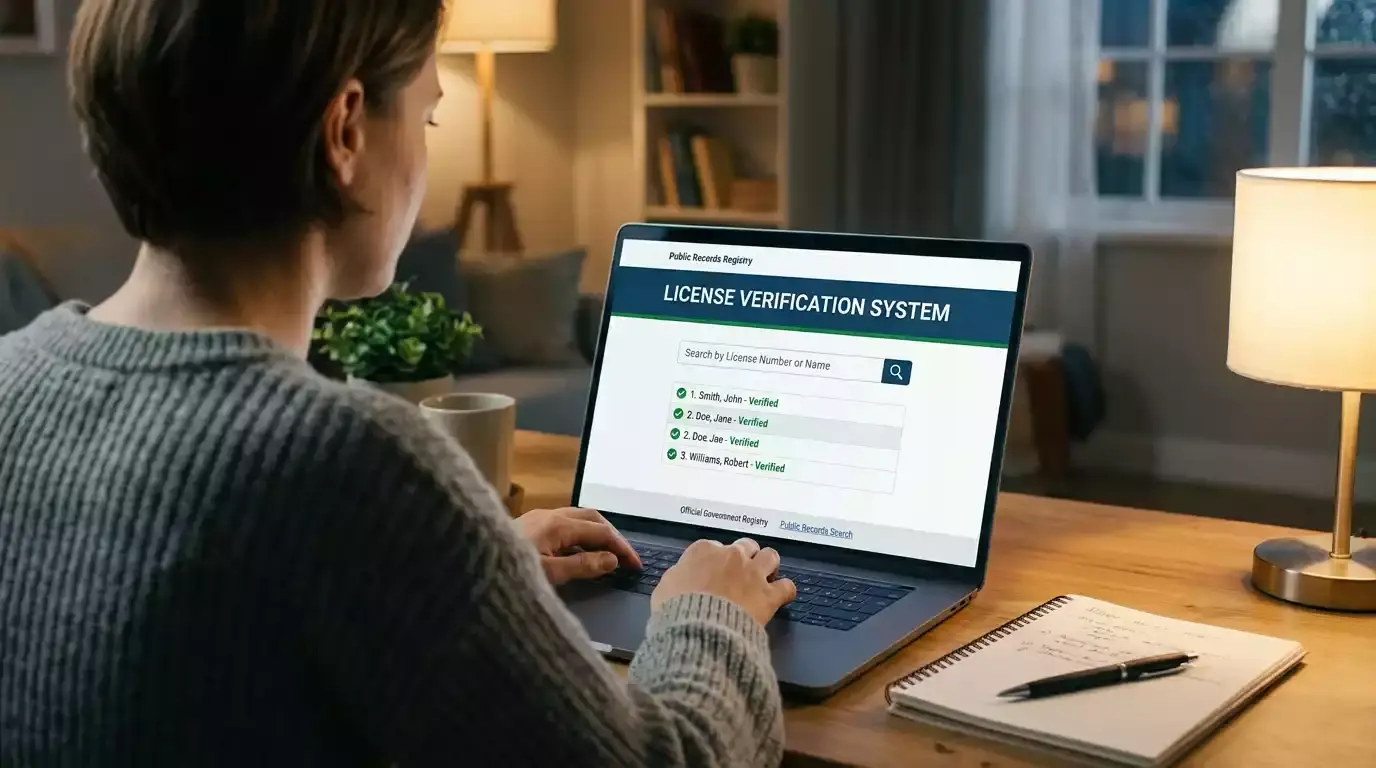 Computer screen showing an online search of a gambling regulator's public licence register