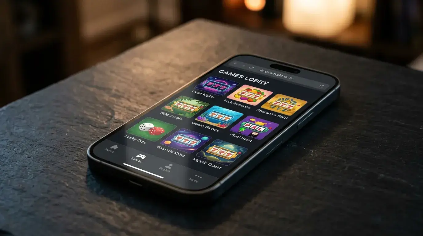 Progressive web app casino interface compared with mobile browser on a phone