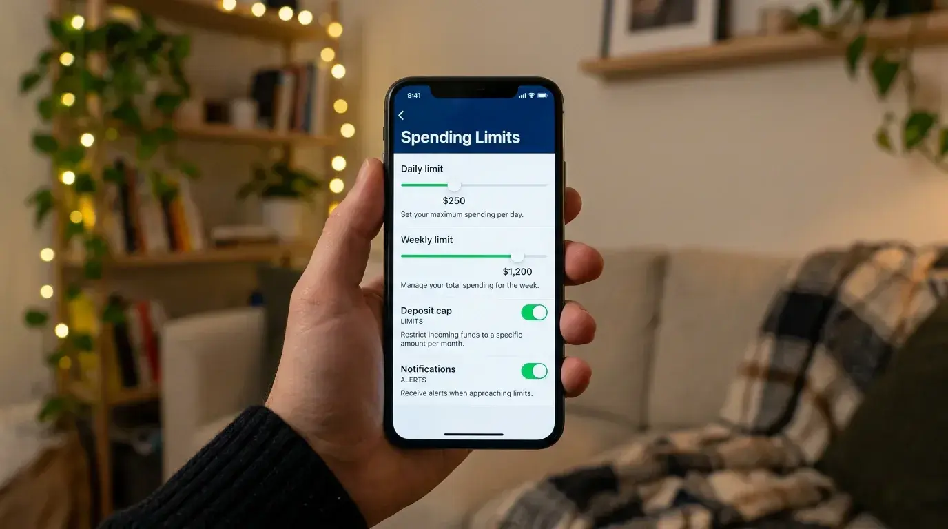 Responsible gambling deposit limit settings on a mobile casino interface