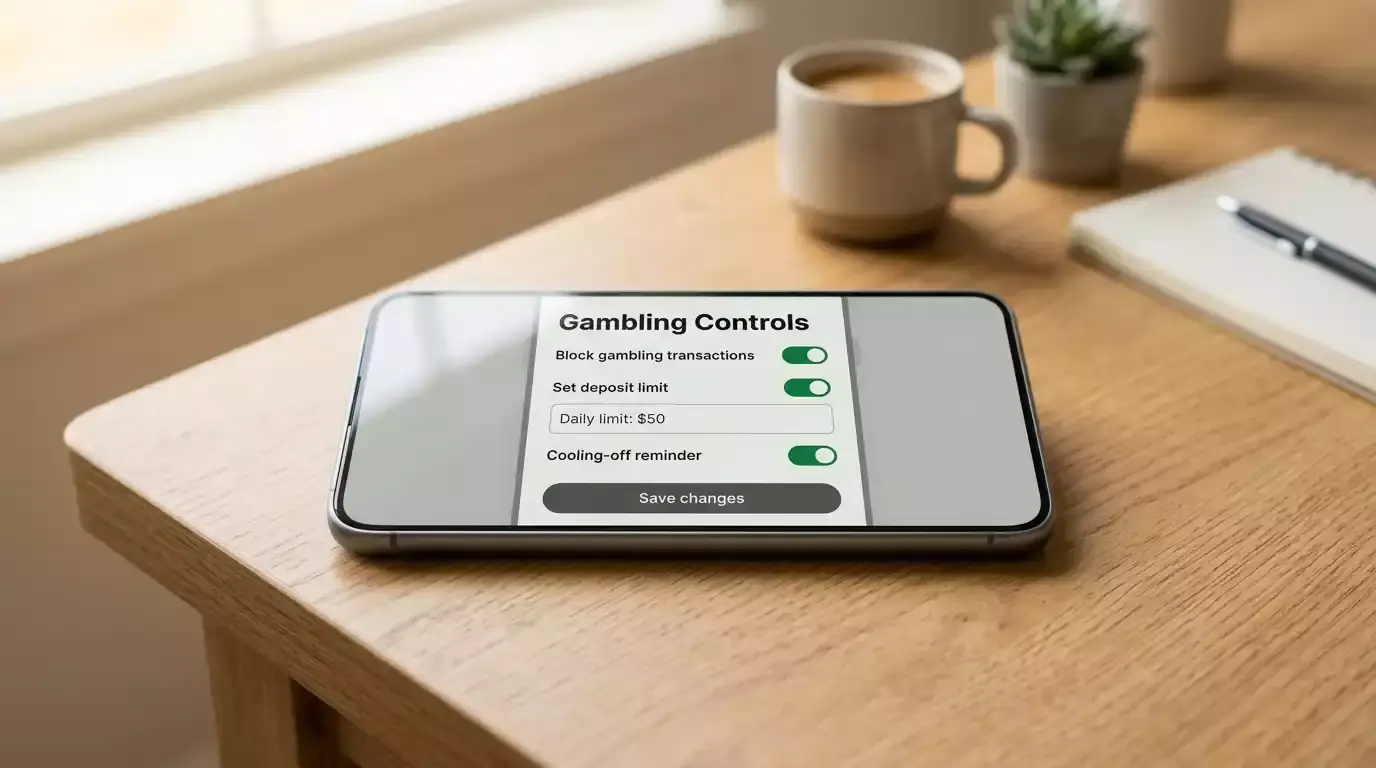 NAB optional gambling control settings in the banking app