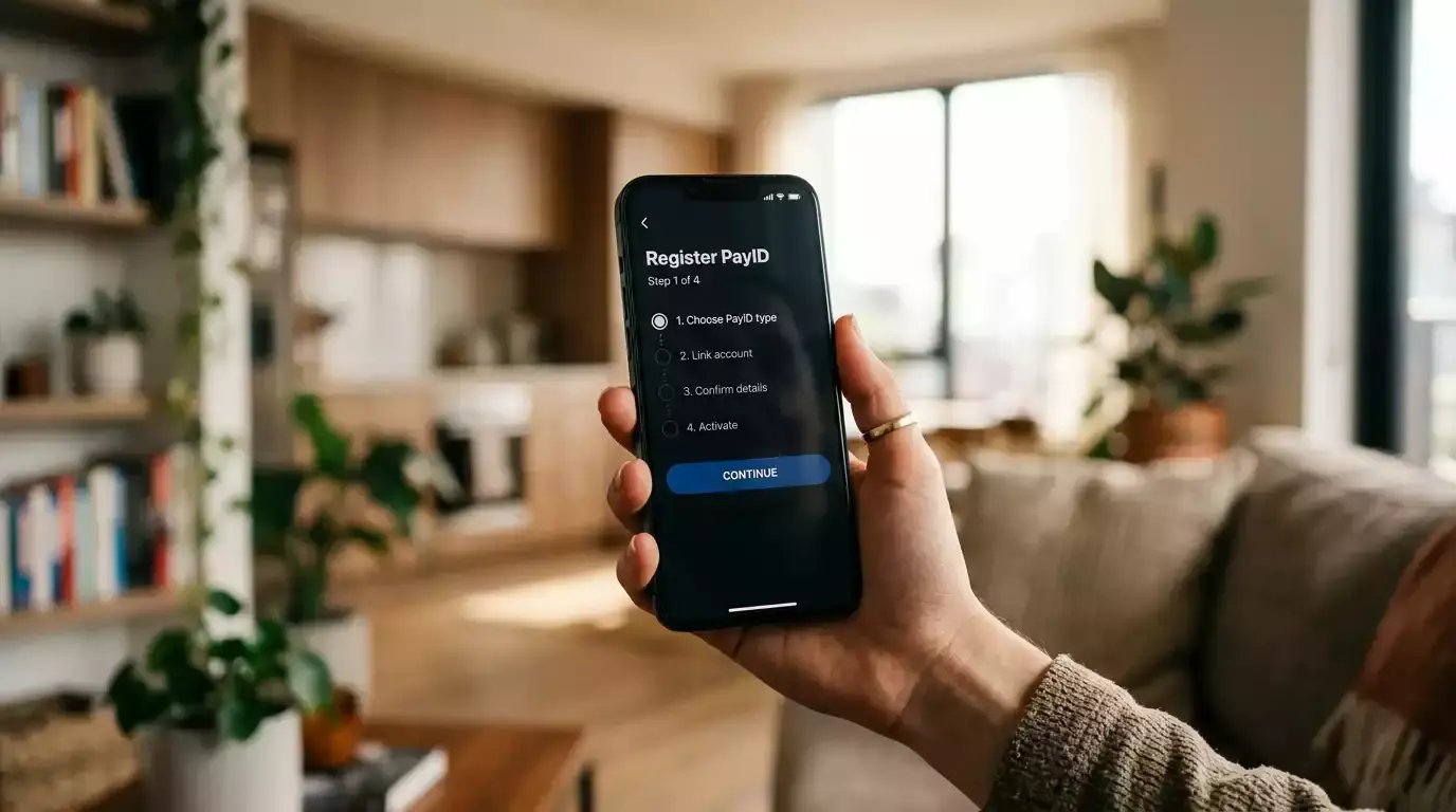 Step-by-step PayID registration process in the NAB mobile app