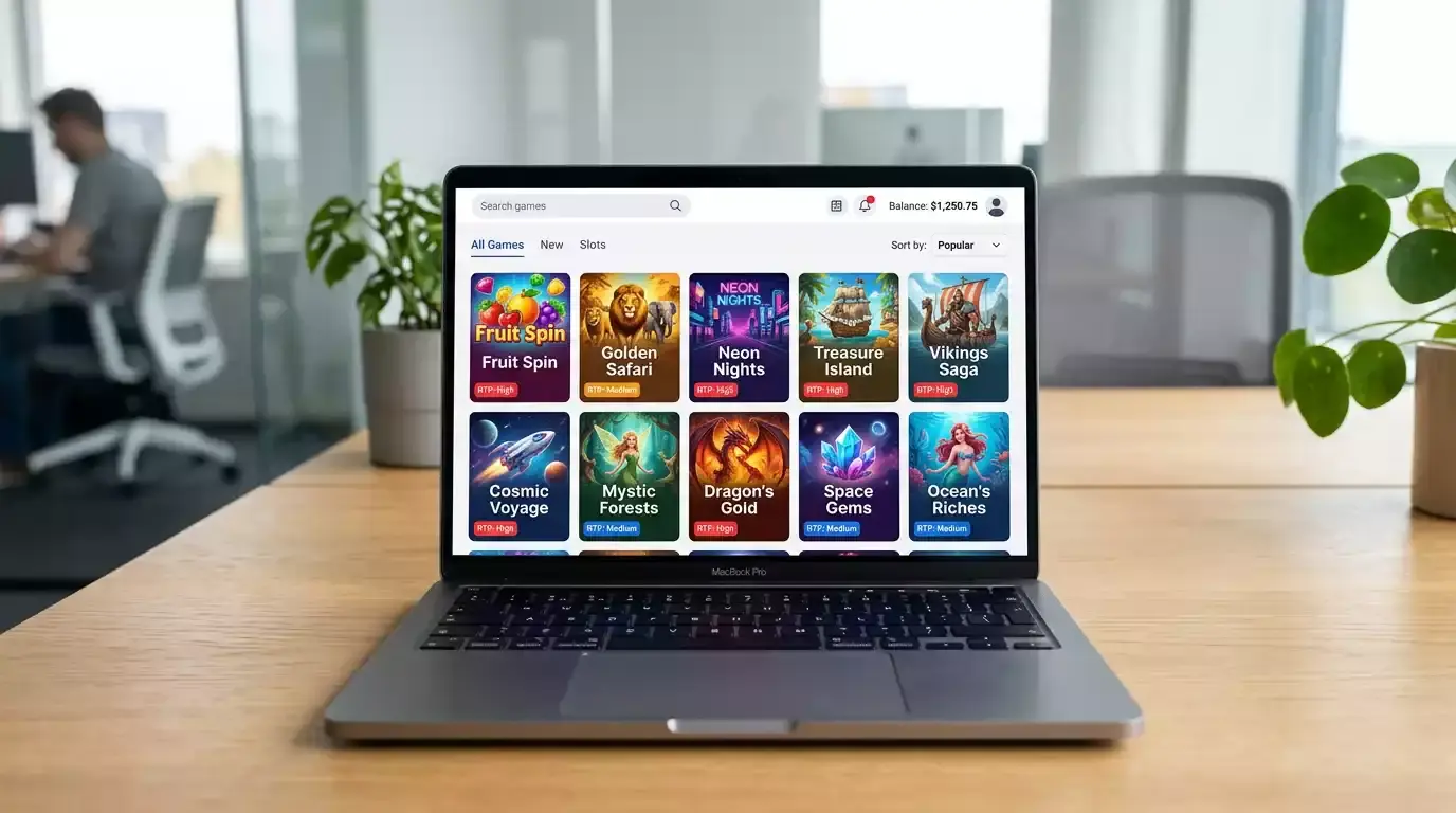 Pokies game selection screen highlighting RTP percentages at a PayID casino