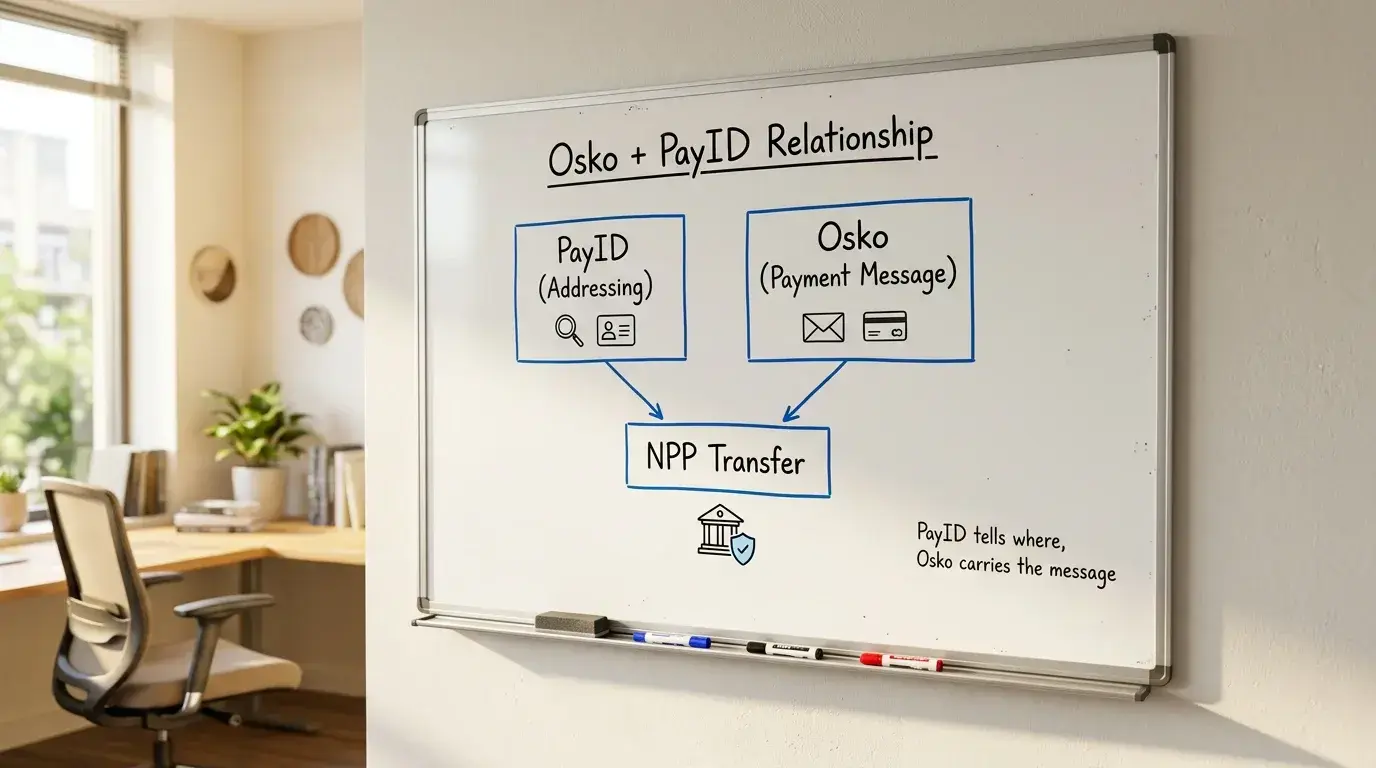 Diagram showing the relationship between Osko messaging and PayID addressing