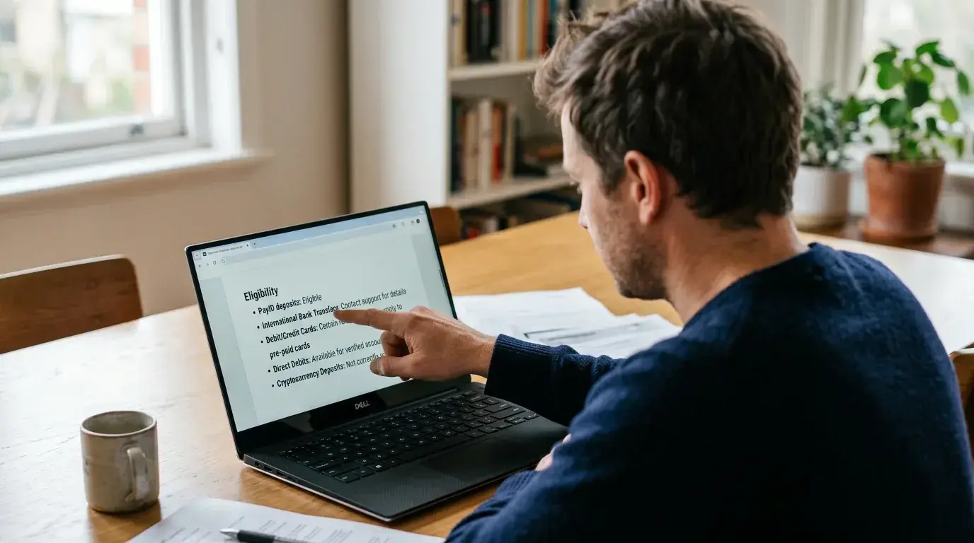 Checking PayID payment method eligibility in casino bonus terms