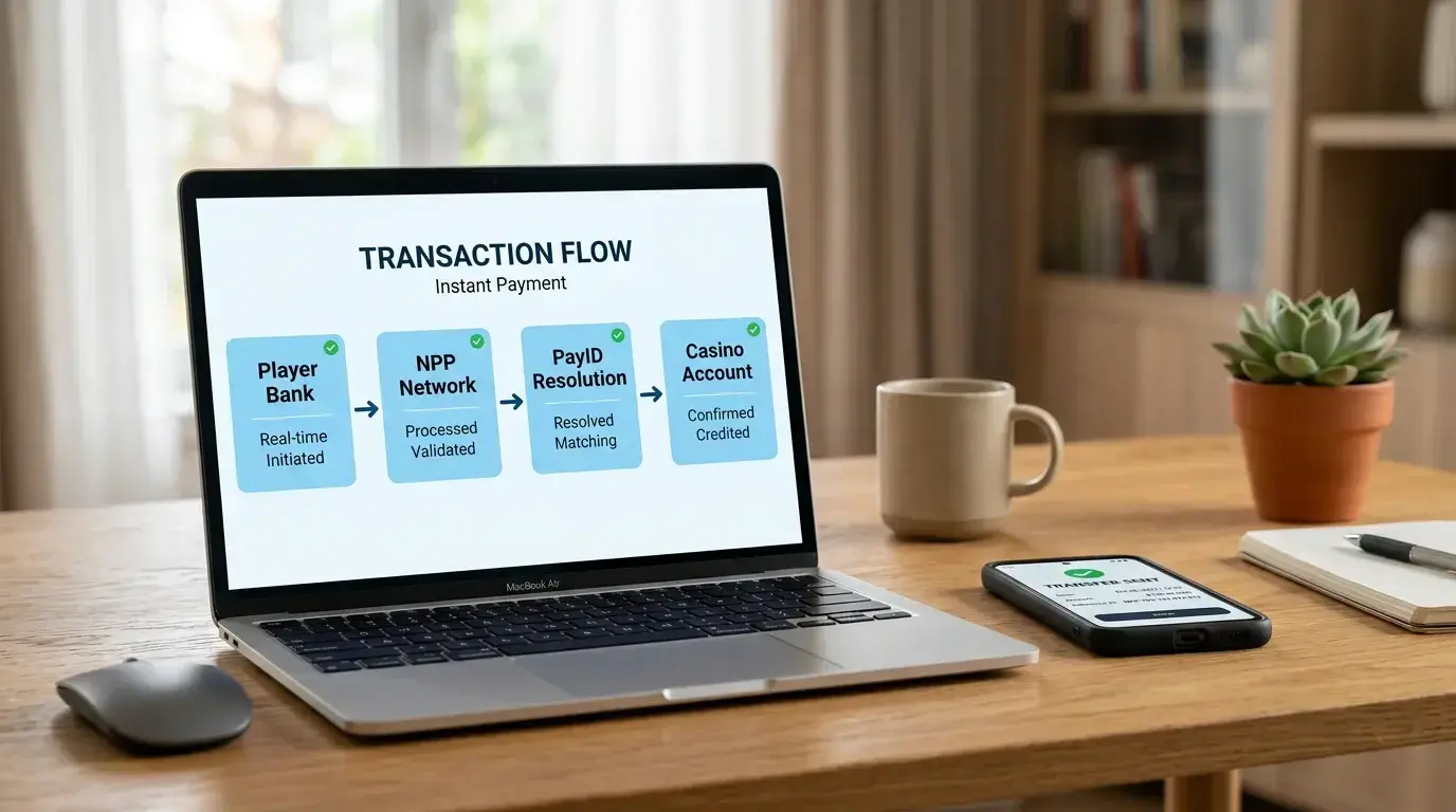 NPP transaction flow from player bank to casino account