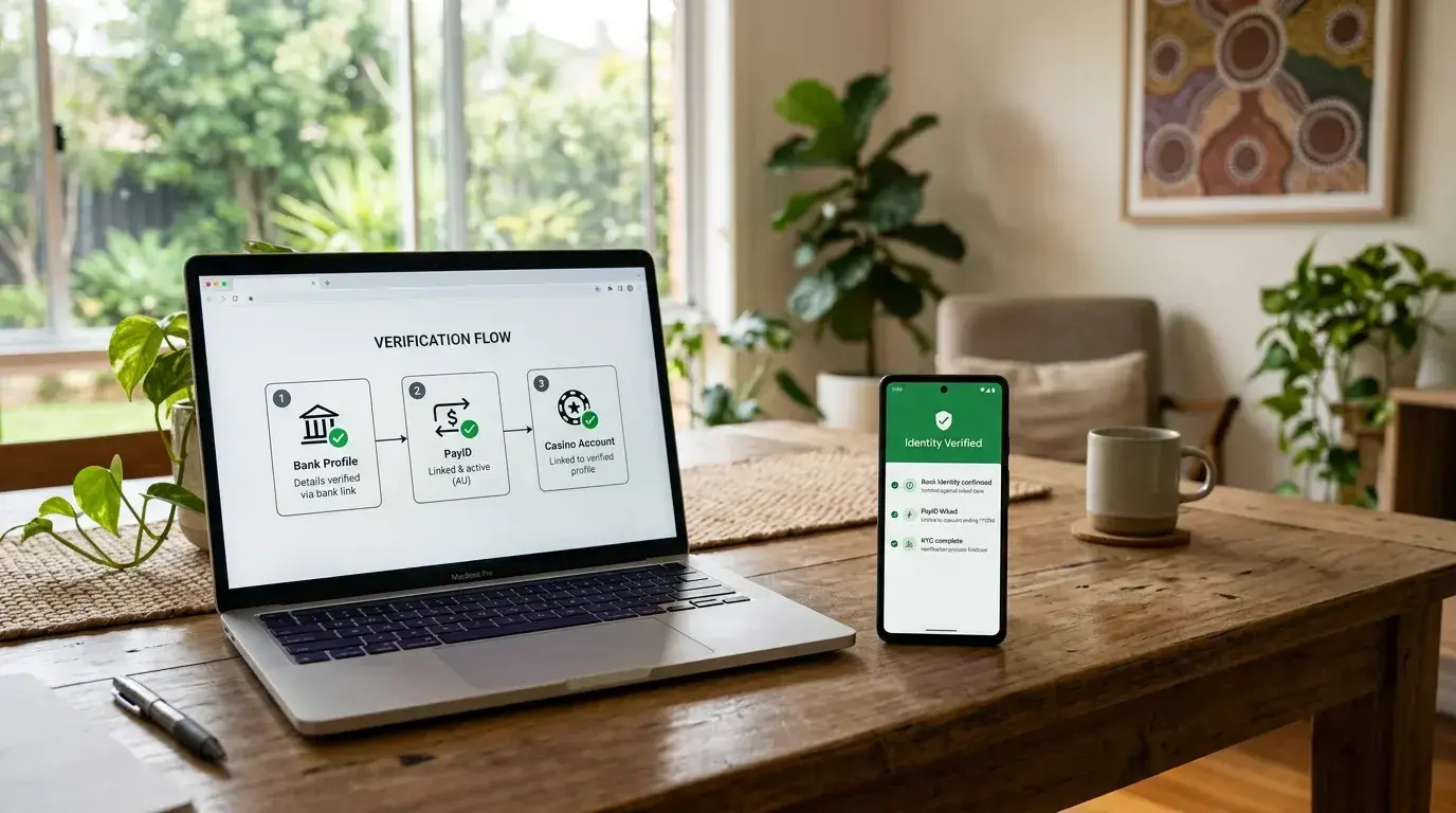 PayID identity verification chain linking bank identity to casino account