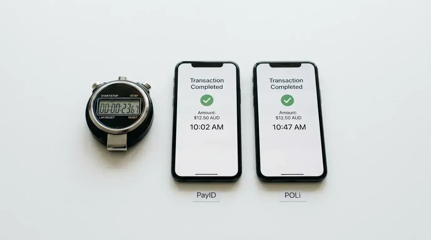 Speed comparison test between PayID and POLi casino deposits in seconds