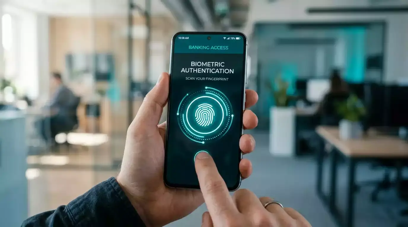 Close-up of a banking app security authentication screen with biometric and PIN verification for a PayID transfer