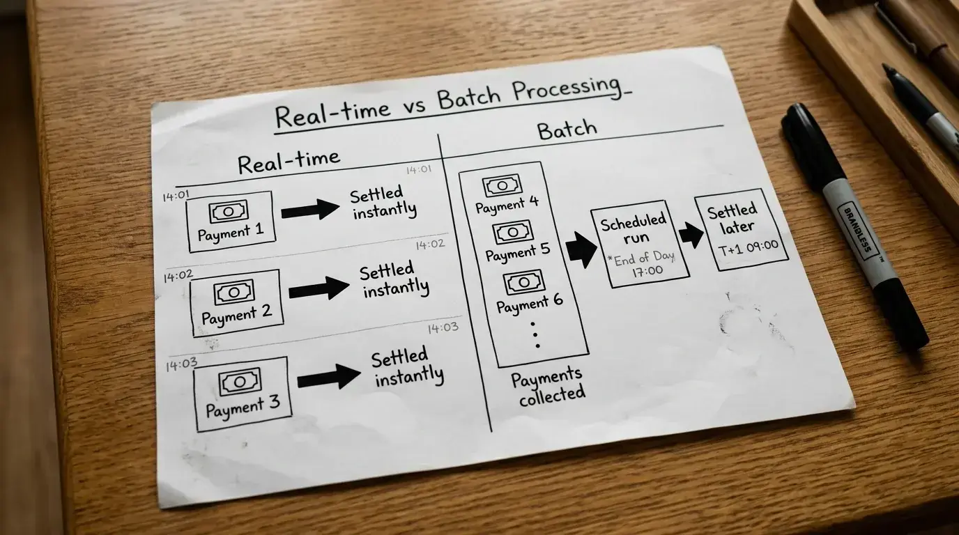 Real-time individual settlement versus traditional batch processing comparison