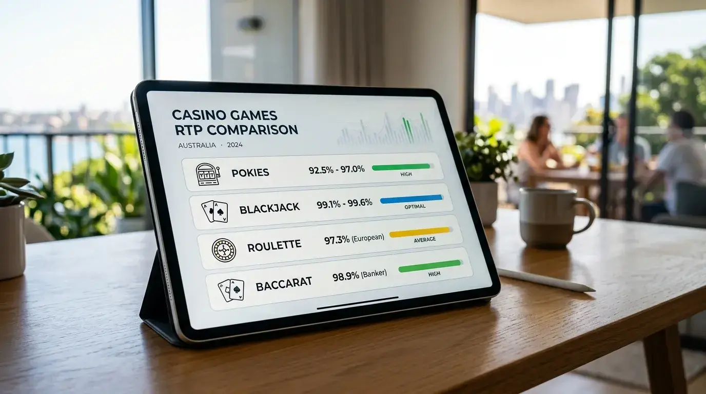 RTP comparison across pokies, blackjack, roulette, and baccarat