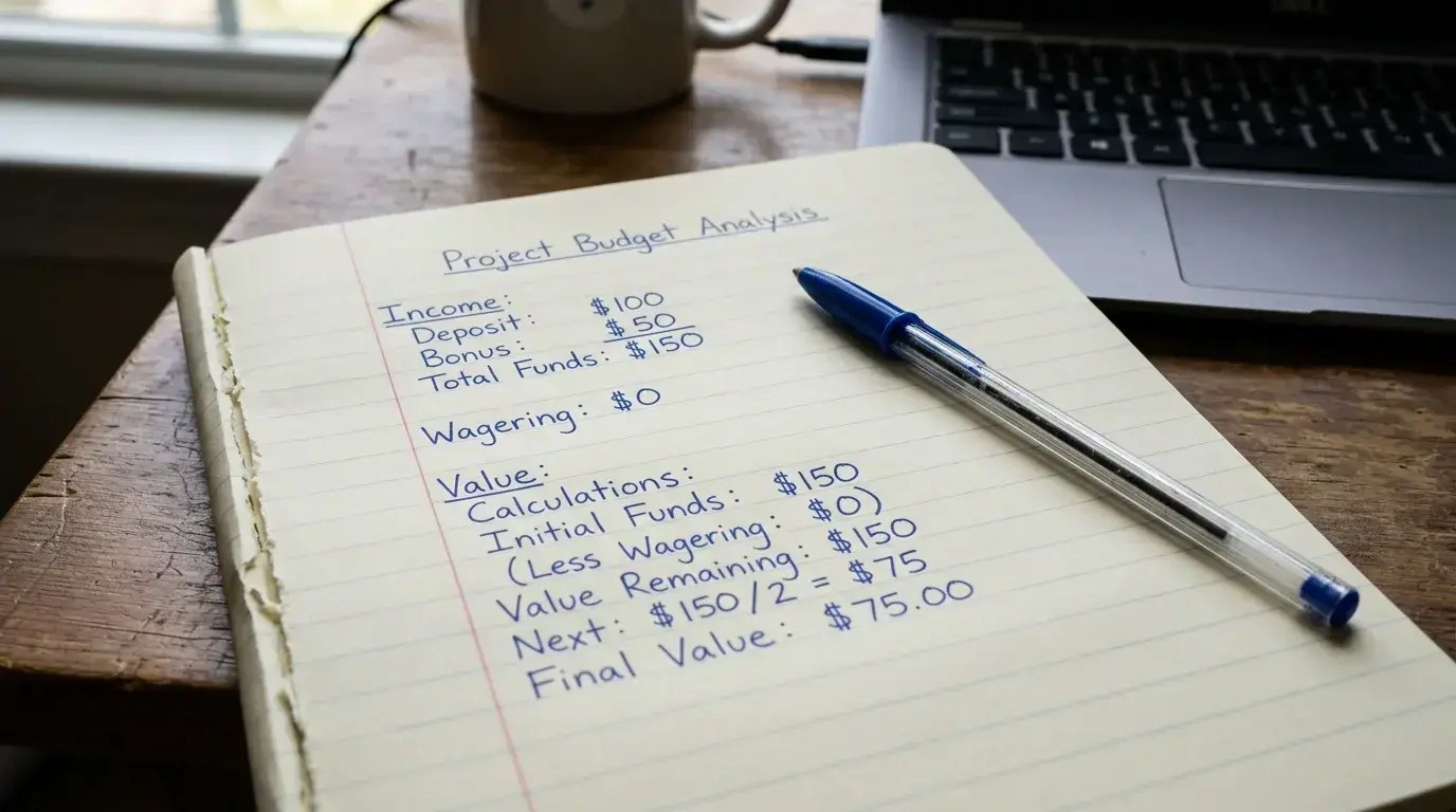 Wagering requirement cost calculation showing expected value of casino bonuses